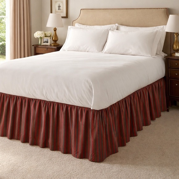 Ralph Lauren Other - Lauren Ralph Lauren Home Queen Bed Skirt Red Stripe Cotton Dust Ruffle Gathered